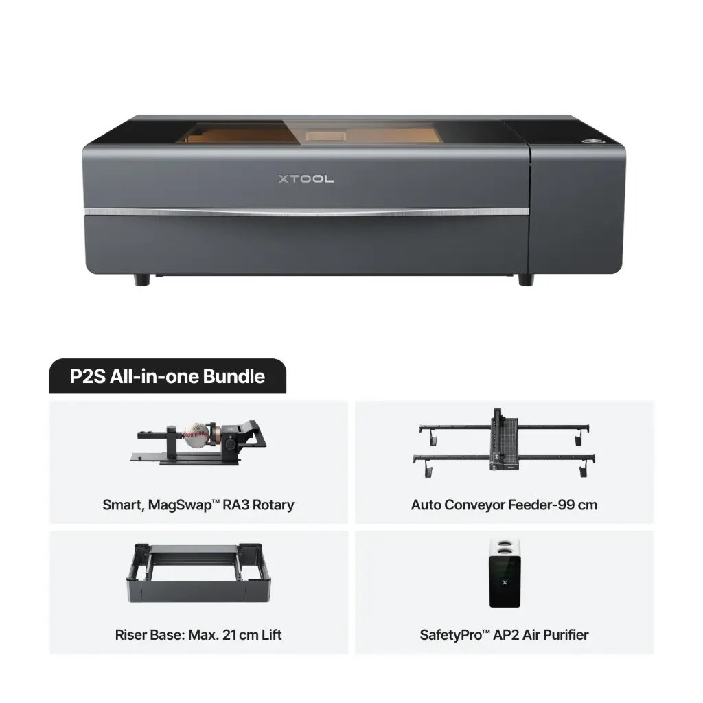 xTool P2S 55W All-In-One - CO2 Desktop Laser Cutter Class 4