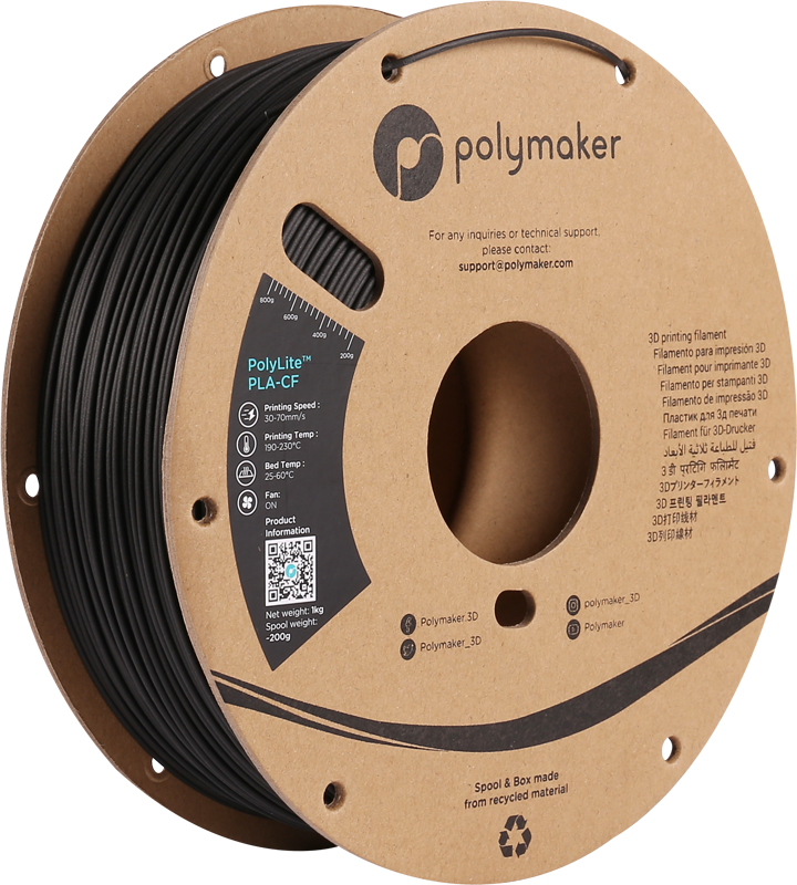 Polymaker PolyLite PLA-CF | Filamento para impresión 3D | 1,75 mm (1 kg) | Negro