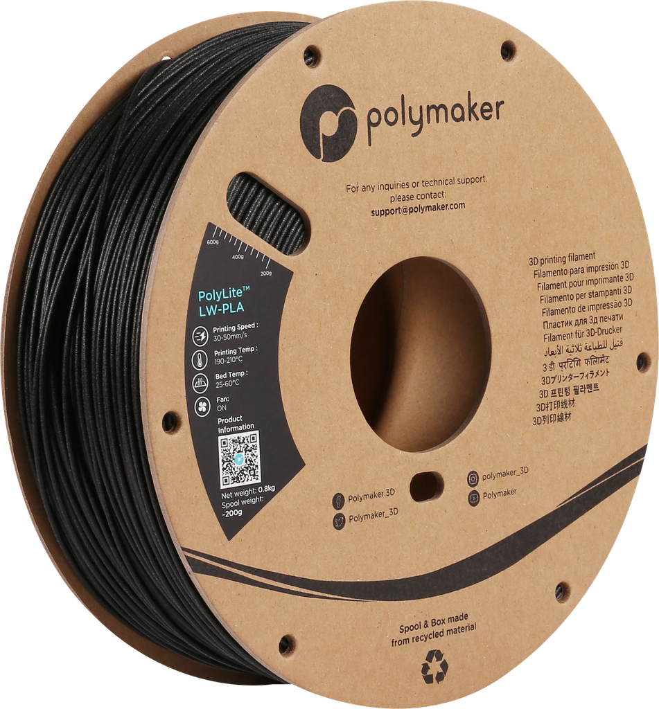 Polymaker PolyLite LW-PLA | Filamento para impresión 3D | 1,75 mm (0,8 kg) | Marrón madera