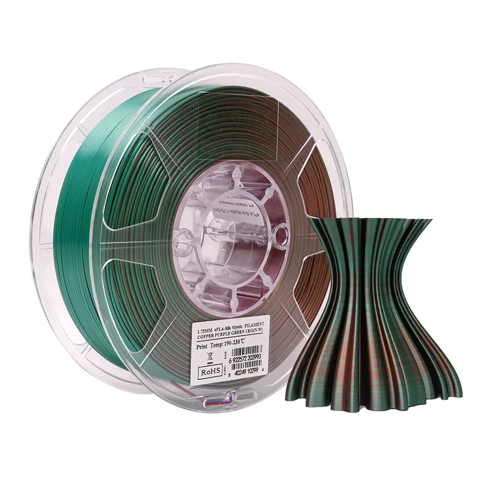 eSun ePLA-Silk Mystic - Tres colores - Filamento para impresión 3D - 1,75 mm (1Kg) – Cobre/Verde/púrpura