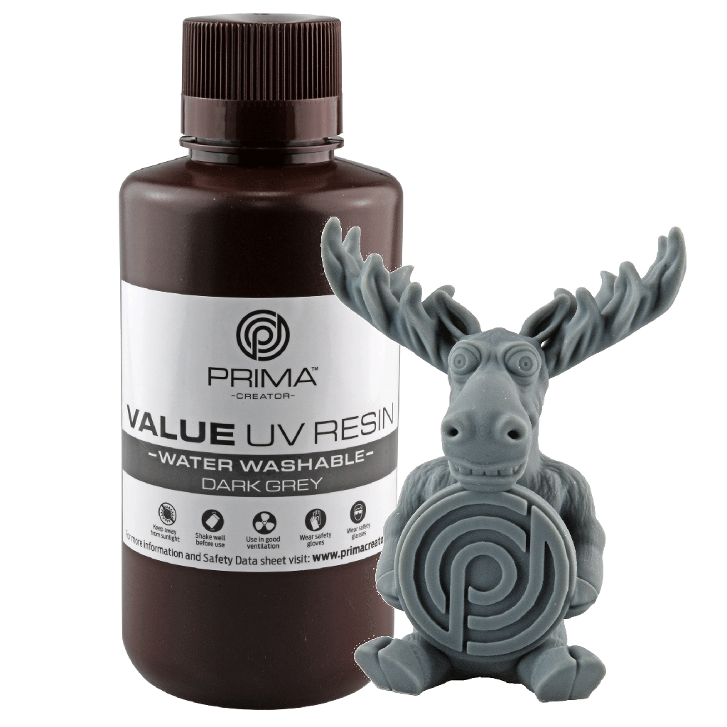 PrimaCreator Value Water Washable UV Resin - 500 g - Dark Grey