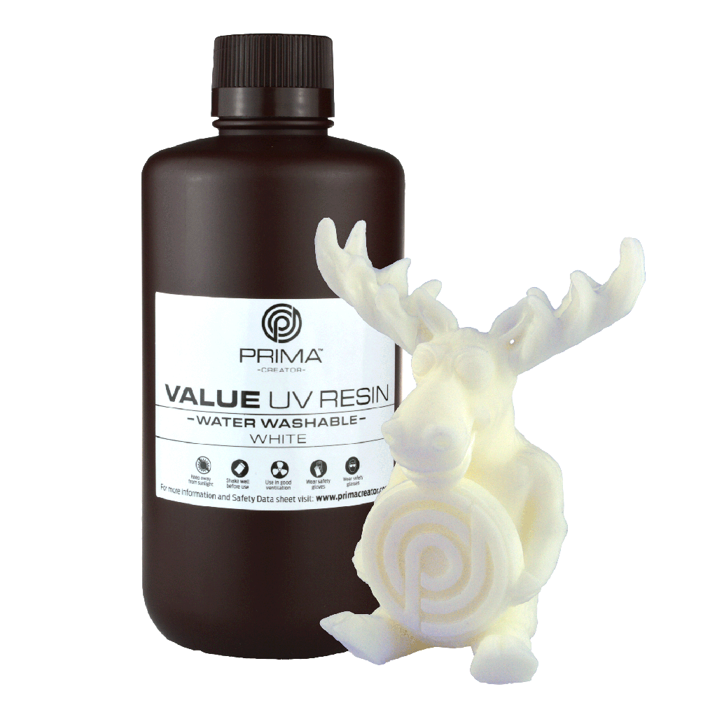 Resina UV lavable con agua PrimaCreator Value - 1000 ml - Blanca