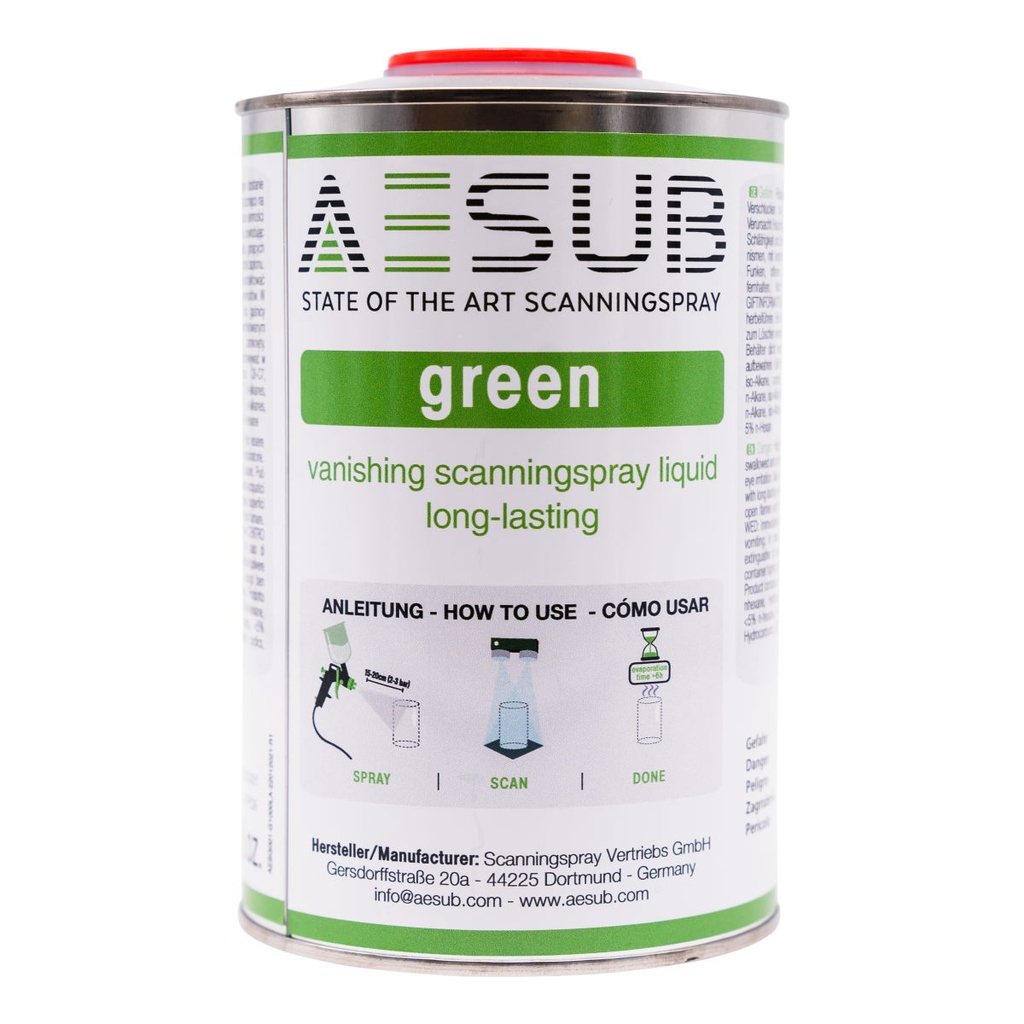 AESUB Green - Solución para pistolas pulverizadoras |Spray de escaneado | 1000 ml