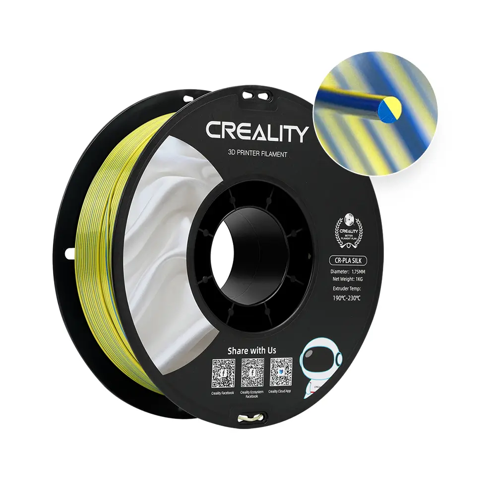 Creality CR-PLA Silk | Filamento para impresión 3D | 1,75 mm (1 kg) | Amarillo y azul