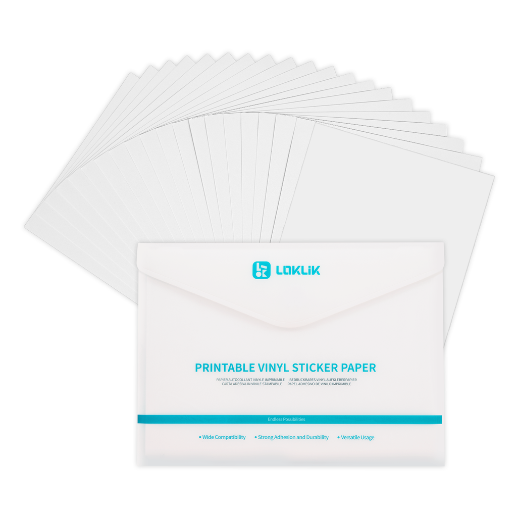 LOKLiK Papel autoadhesivo de vinilo mate imprimible - Paquete de 20 unidades