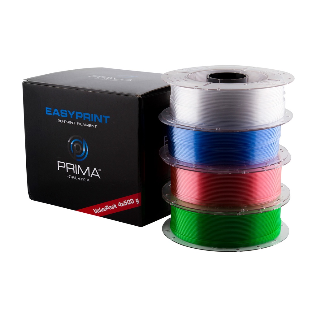 Pack económico EasyPrint PETG - 1,75 mm - 4 rollos de 500 g (total: 2 kg) - Transparente, rosa, azul claro, verde