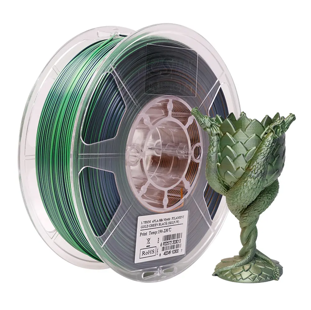 eSun PLA -Silk Mystic - Triple Colors - Filamento para impresión 3D – 1,75mm (1Kg) – Dorado/Verde/Negro