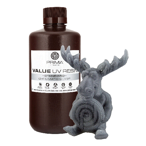 [PV-RESIN-B405-1000-CS] PrimaCreator Value UV / DLP Resin - 1 kg - Chromatic Silver