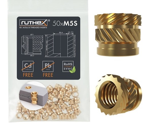 [GE-M5Sx58-001] Ruthex M5 Short threaded insert – Rx-M5Sx5.8 - 50 pcs
