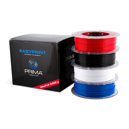[PC-EPLA-175-4x0500-STD] EasyPrint PLA Value Pack Standard - 1.75mm - 4x 500 g (Total 2 kg) - White, Black, Red, Blue