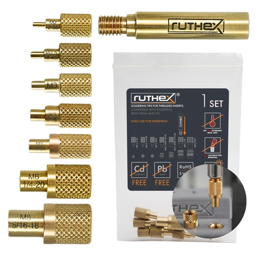 [LOE-SET-012] Ruthex Soldering Tips for thread inserts – M2 / M2.5 / M3 / M4 / M5 / M6 / M8