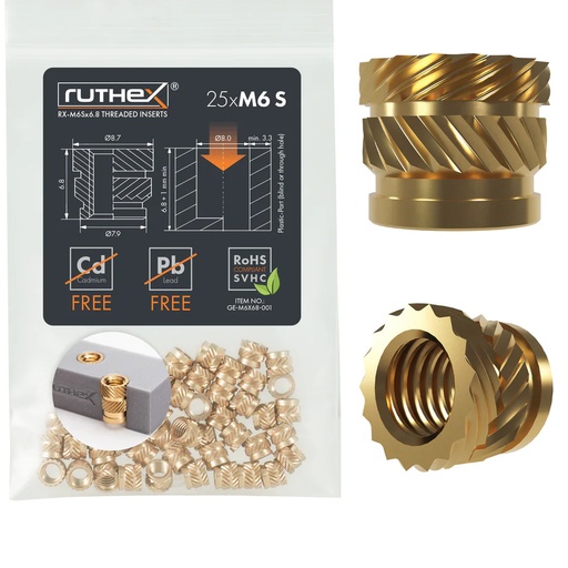 [GE-M6x68-001] Ruthex M6 threaded insert – Rx-M6x6,8 - 25 pcs