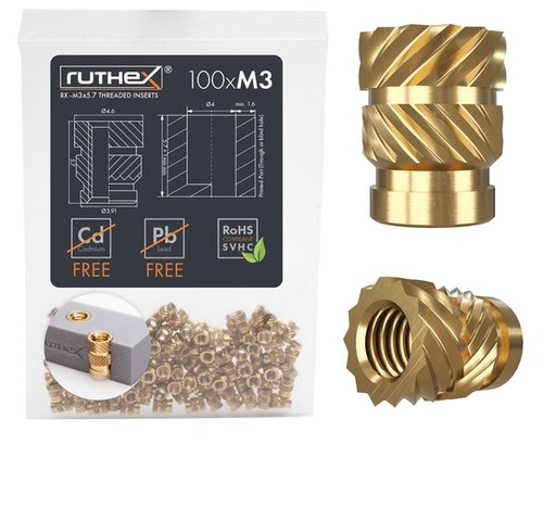 [GE-M3x57-001] Ruthex M3 threaded insert – Rx-M3x5.7 - 100 pcs
