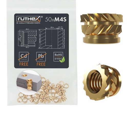 [GE-M4Sx04-1] Ruthex M4 Short threaded insert – Rx-M4Sx4.0 - 50 pcs