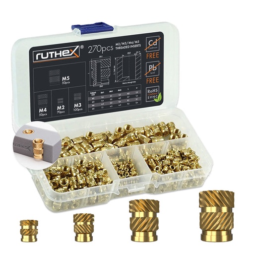 [GE-KASTEN-001] Ruthex M2 / M3 / M4 / M5 Threaded Insert Assortment Box - 270pcs